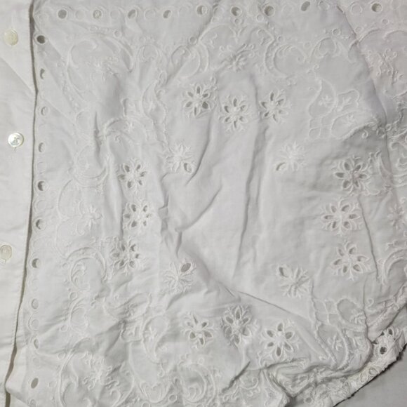 Madewell Women White Embroidered Oversize Cotton Button-Down Shirt Size L - Picture 8 of 8